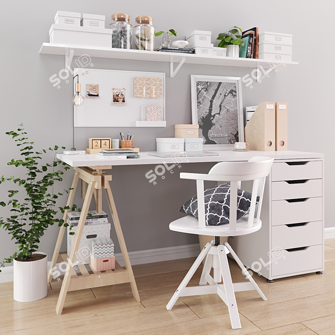 IKEA Workstation: Finnvard Table, Feodor Armchair & Accessories 3D model image 1