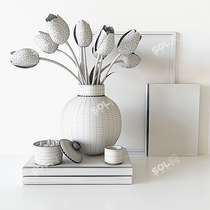 Tulip Bouquet Home Decor Set 3D model image 5