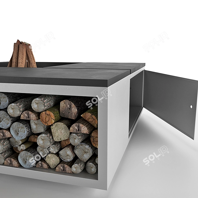 Modern Square Fire Pit with Storage Shelf - Scale Cubbi 3D model image 3