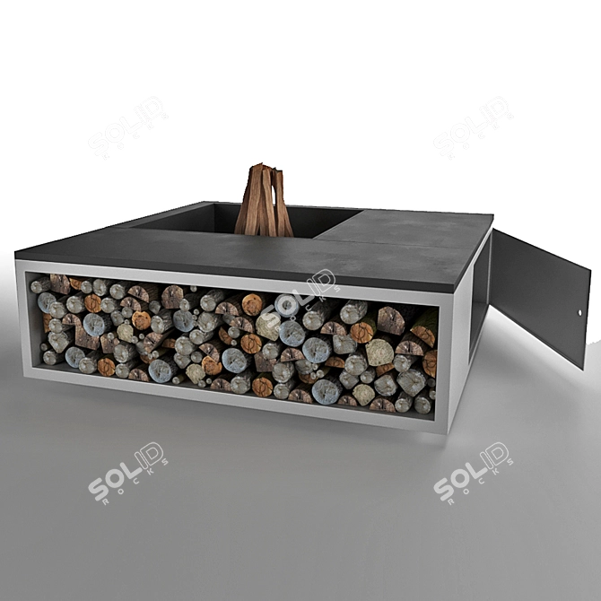 Modern Square Fire Pit with Storage Shelf - Scale Cubbi 3D model image 4