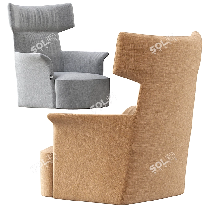 Sleek Wing Armchair with Armrests 3D model image 3