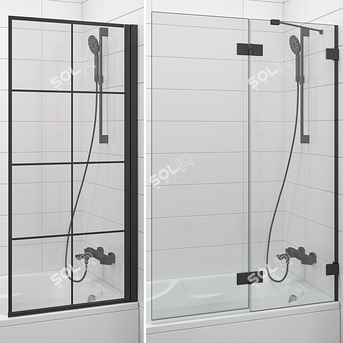 Modern Bath Screens and Bathtubs Set 3D model image 3