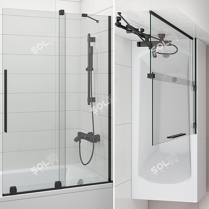 Modern Bath Screens and Bathtubs Set 3D model image 4