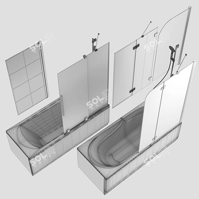 Modern Bath Screens and Bathtubs Set 3D model image 5