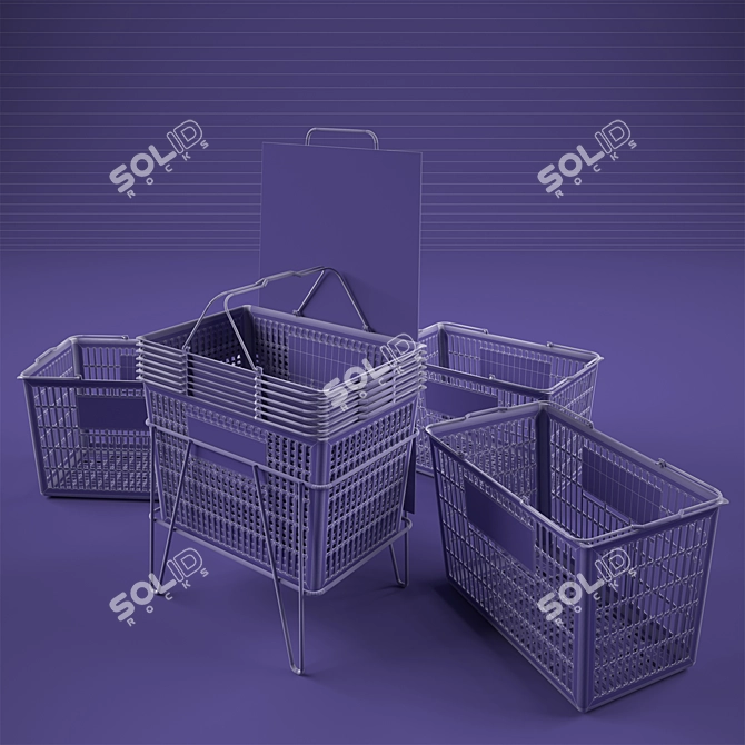 Durable Plastic Shopping Basket 3D model image 2
