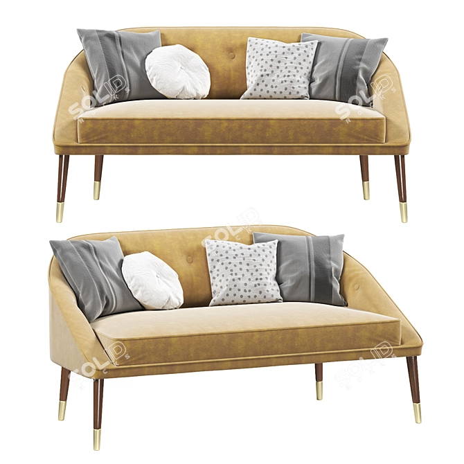 Sleek Double Yellow Sofa 3D model image 1