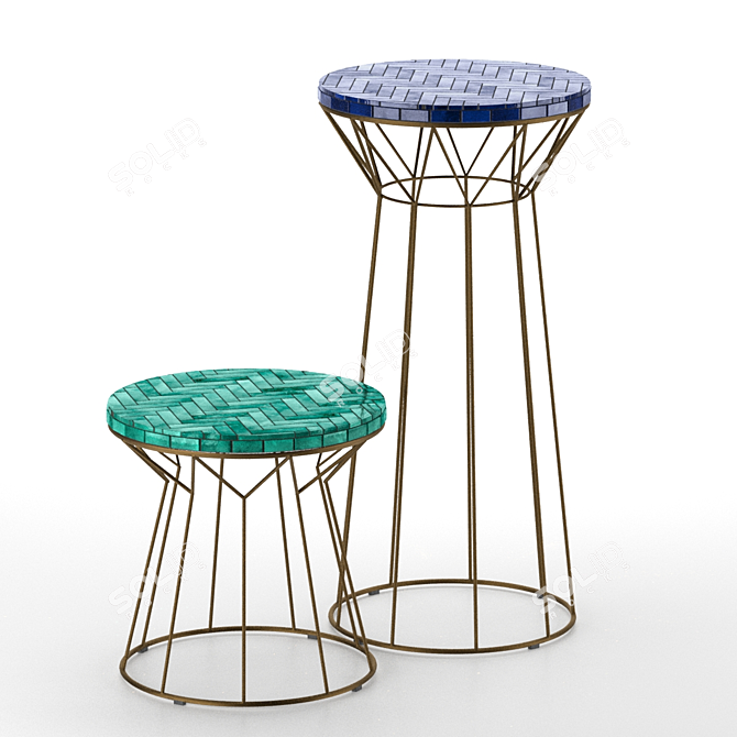 Brass-Legged Tiled Bar Tables 3D model image 1