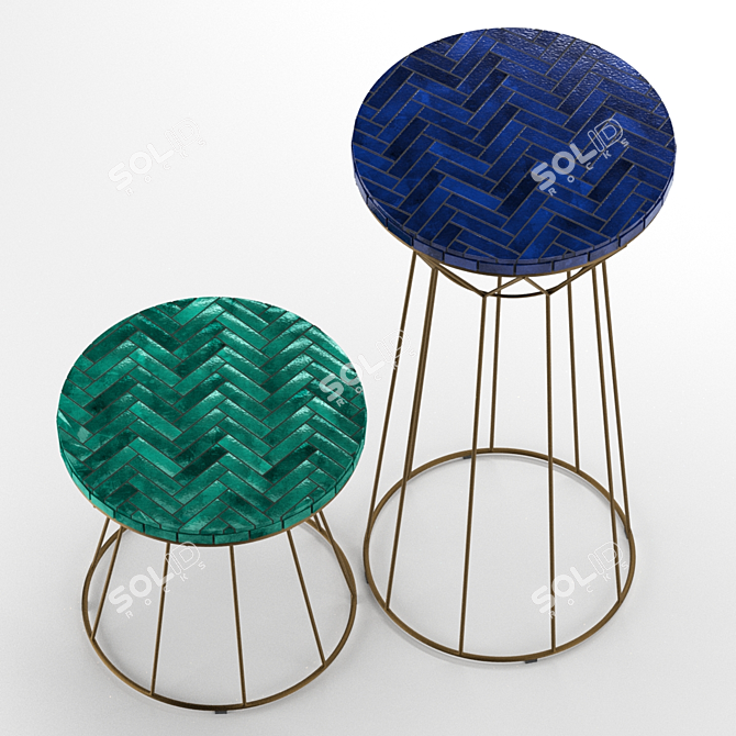 Brass-Legged Tiled Bar Tables 3D model image 2