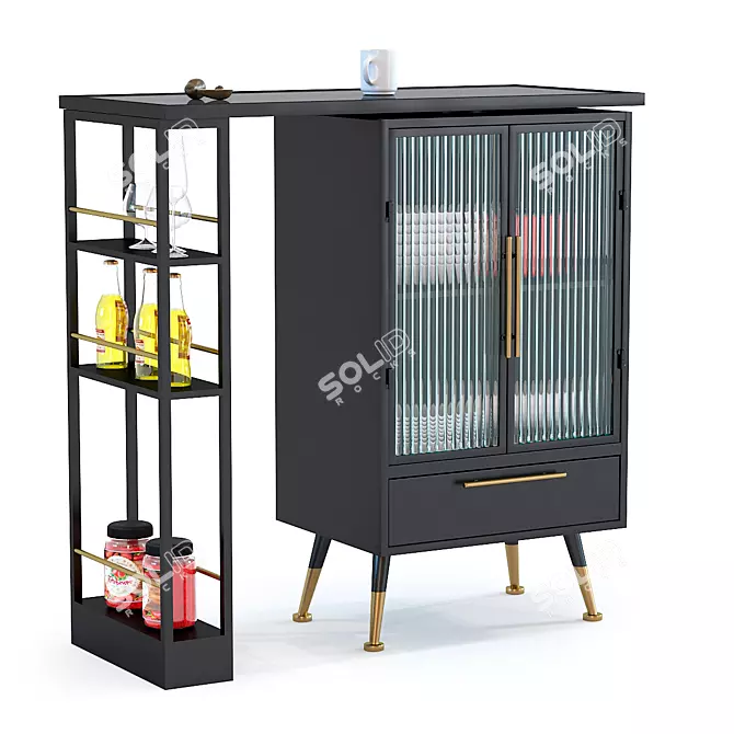 Industrial Glass Bar Cabinet 3D model image 1