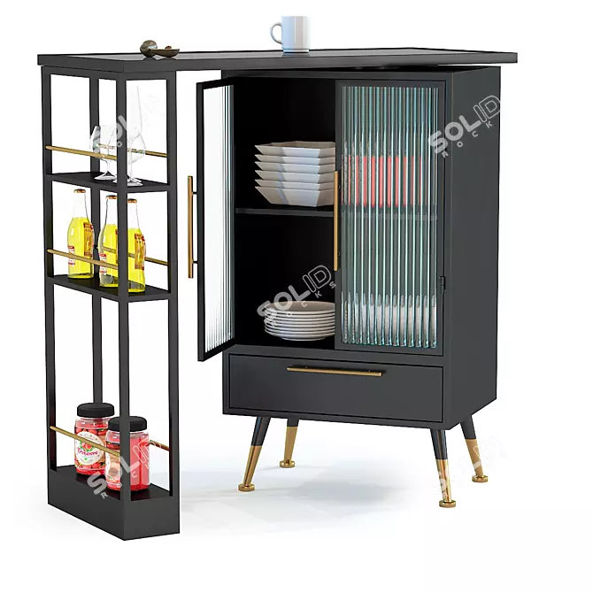 Industrial Glass Bar Cabinet 3D model image 2