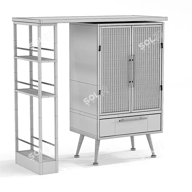 Industrial Glass Bar Cabinet 3D model image 4