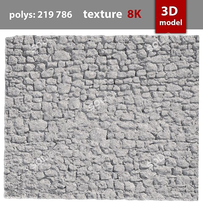 Stone Wall 3D Model 3D model image 3