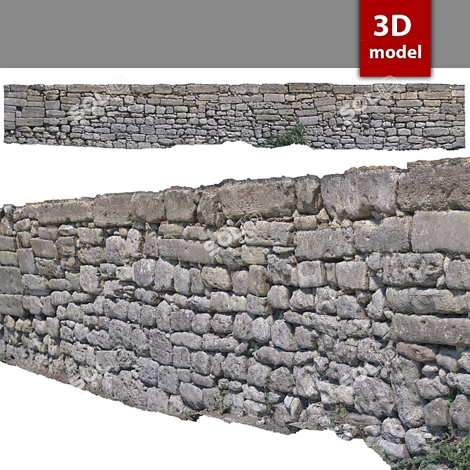  Detailed Stone Wall 292 3D model image 1