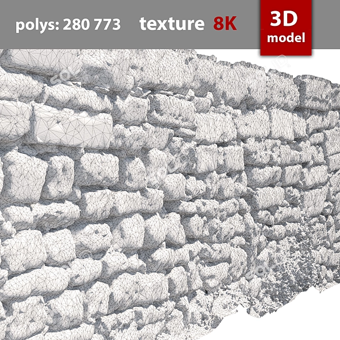  Detailed Stone Wall 292 3D model image 3