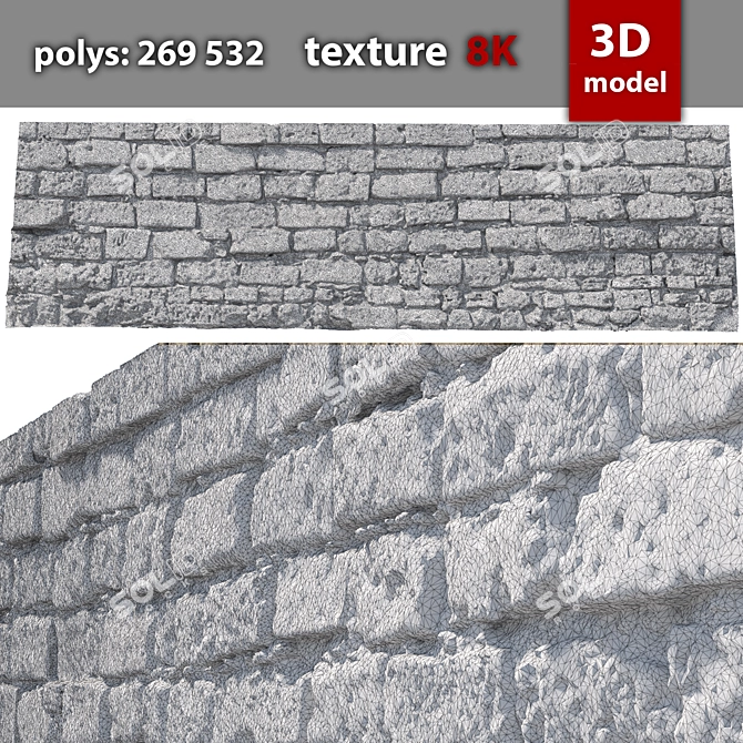 Detailed 3D Stone Wall Model 3D model image 3