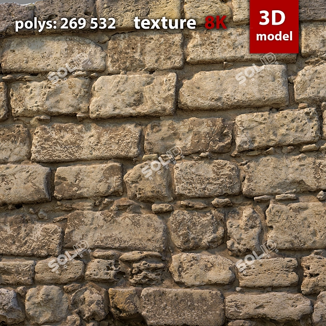 Detailed 3D Stone Wall Model 3D model image 4