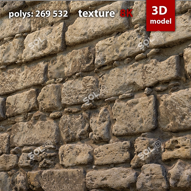 Detailed 3D Stone Wall Model 3D model image 5