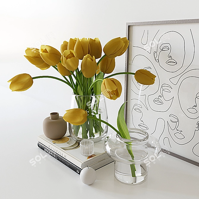 Yellow Tulip Decor Set 3D model image 5