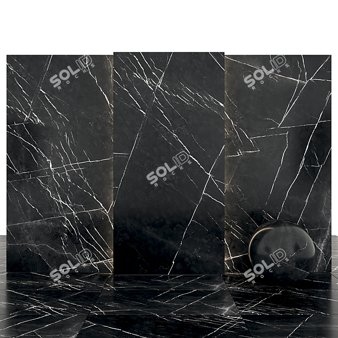 Sleek Black Marble Tiles 3D model image 1