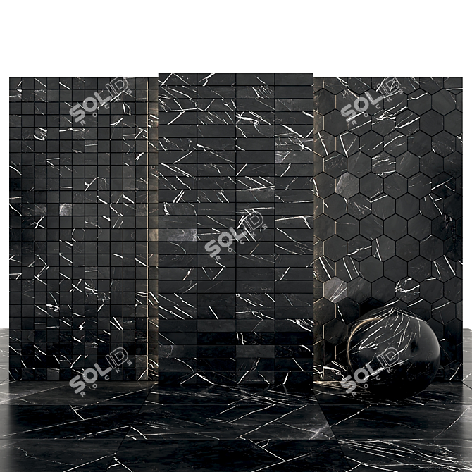 Sleek Black Marble Tiles 3D model image 3