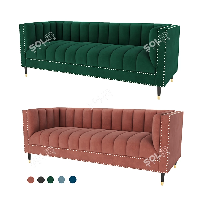 Elegant Nicole Miller Velvet Sofa 3D model image 1