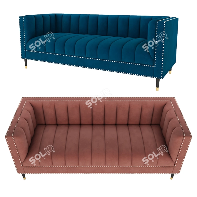 Elegant Nicole Miller Velvet Sofa 3D model image 3