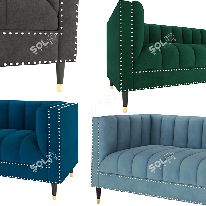 Elegant Nicole Miller Velvet Sofa 3D model image 4