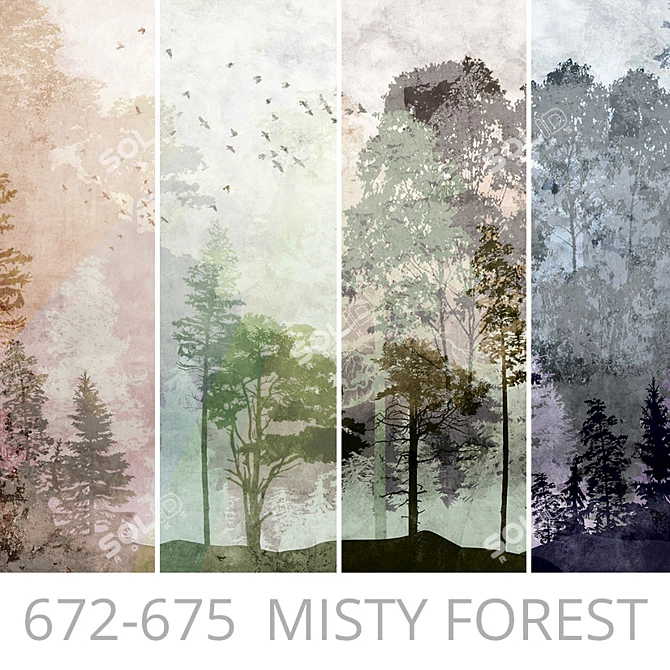 Misty Forest Wallpapers: Nature-Inspired Design Panels 3D model image 1