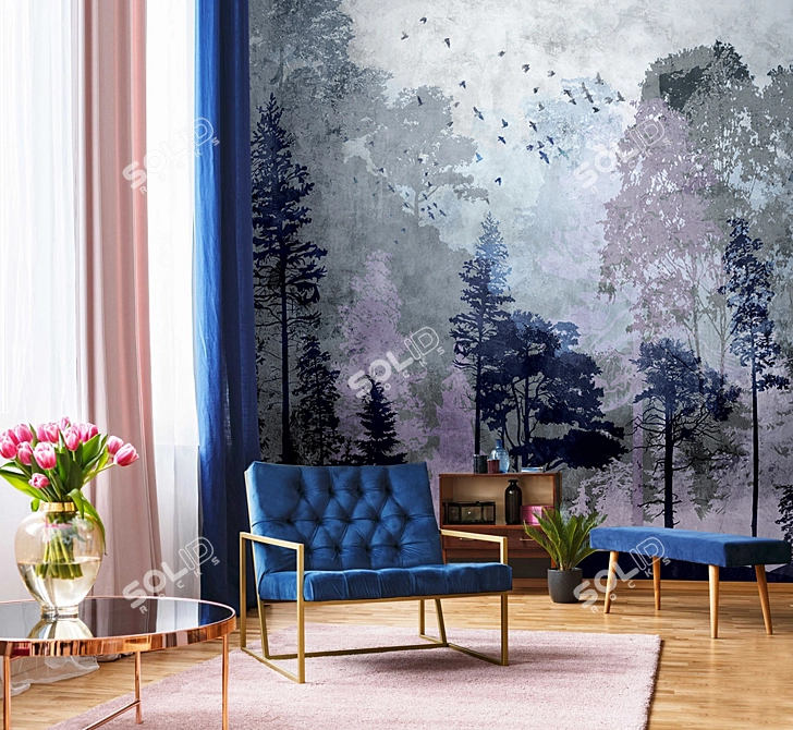 Misty Forest Wallpapers: Nature-Inspired Design Panels 3D model image 2