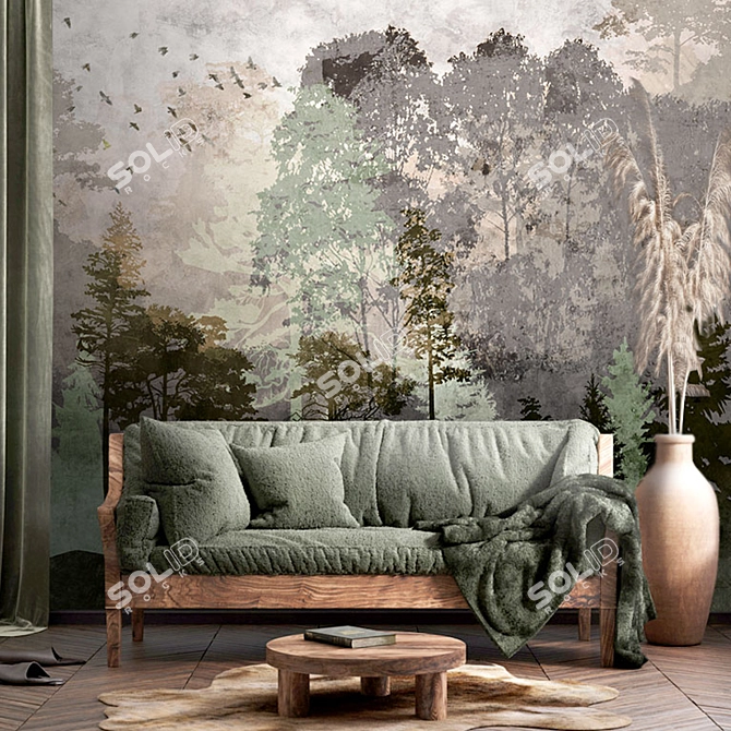 Misty Forest Wallpapers: Nature-Inspired Design Panels 3D model image 4