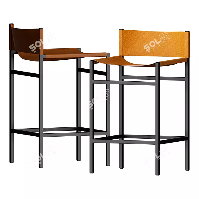 Elegant Rea Stool with Leather Seat 3D model image 1