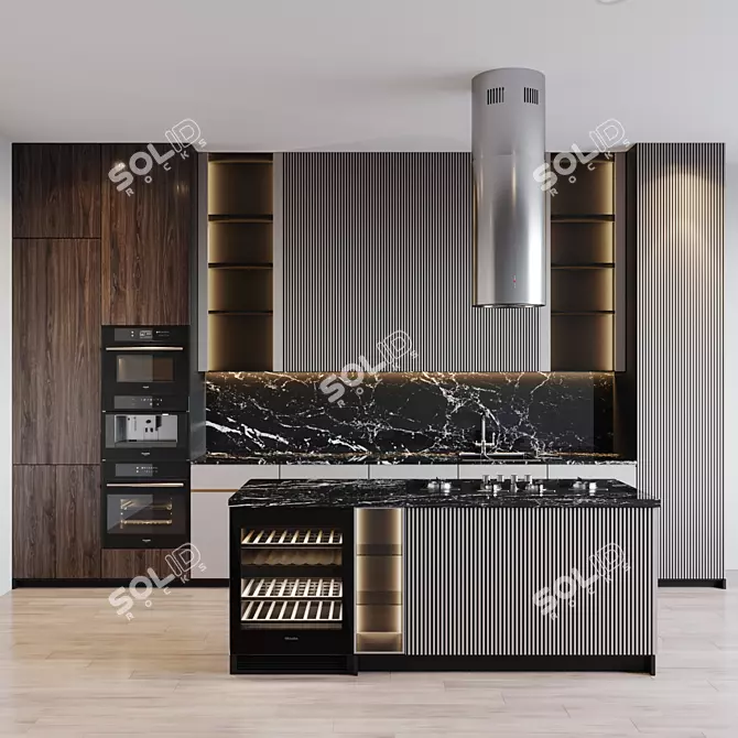 Modern Kitchen with Appliances 3D model image 1