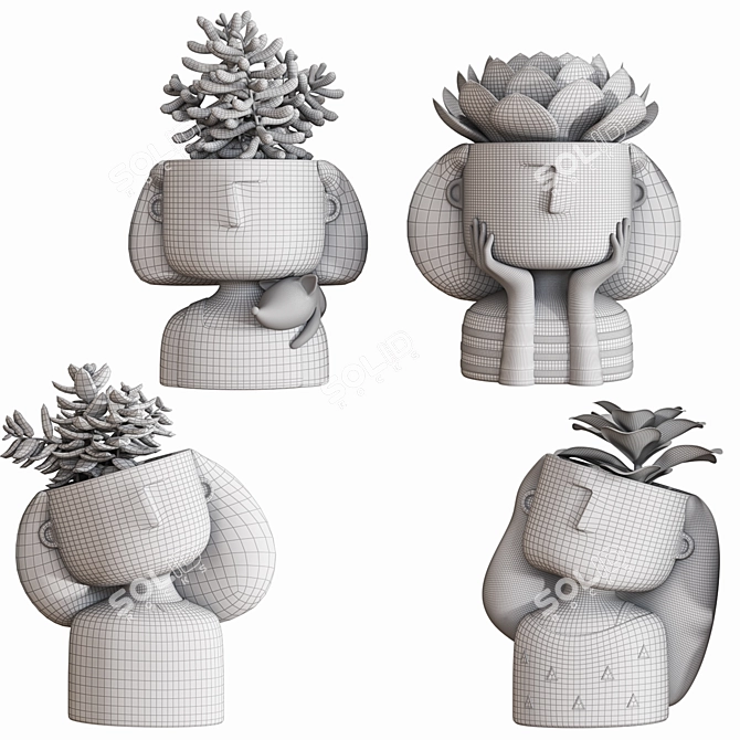 Lovely Succulent Girl Pot 3D model image 4