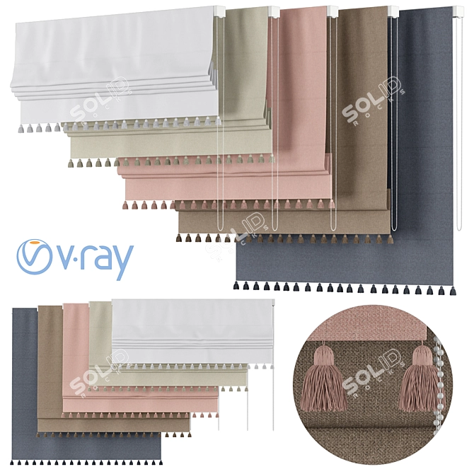 Elegant Roman Curtains with Tassel Edge 3D model image 1