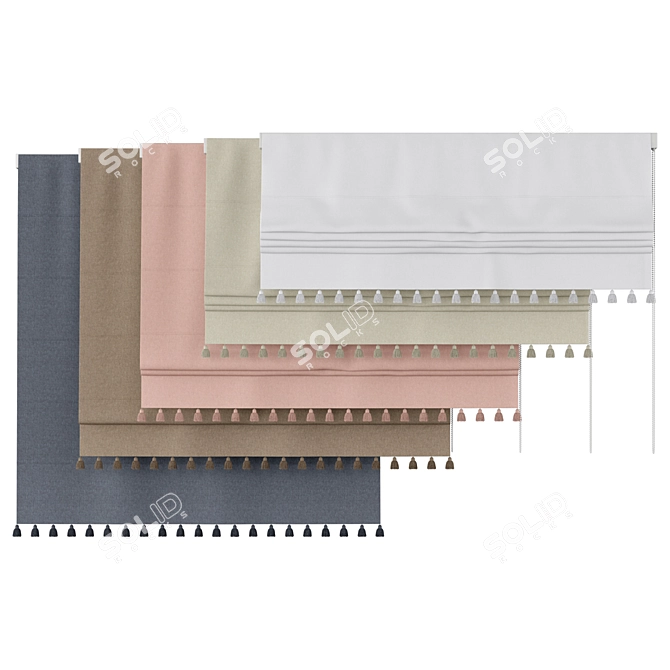 Elegant Roman Curtains with Tassel Edge 3D model image 2