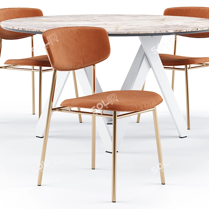 Cartesio Dining Table & Fifties Dining Chair Set 3D model image 2