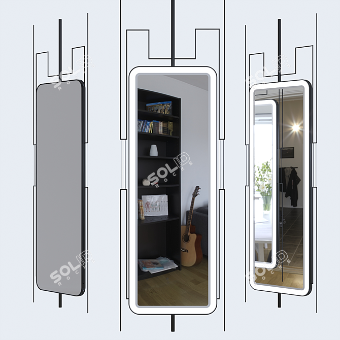 Sleek LED Framed Mirror by Apika 3D model image 3