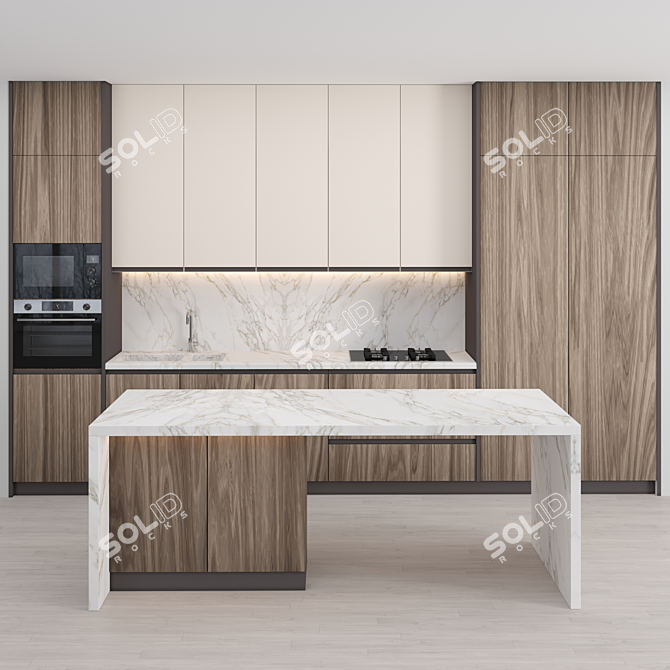 Modern Island Kitchen: High-Quality textures & Render 3D model image 1