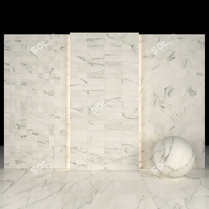 Elegant White Honed Marble Collection 3D model image 3