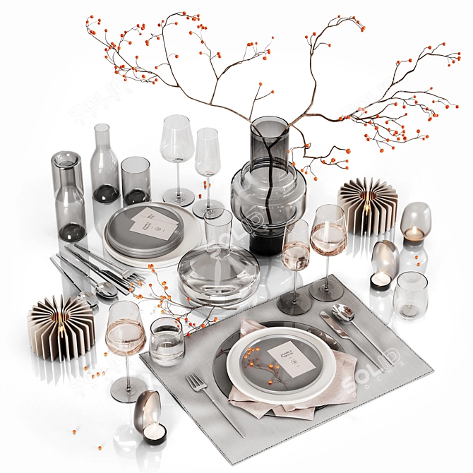 Elegant Rowan Table Setting 3D model image 1