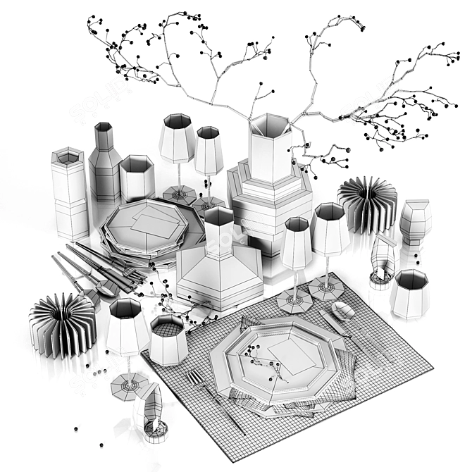 Elegant Rowan Table Setting 3D model image 3