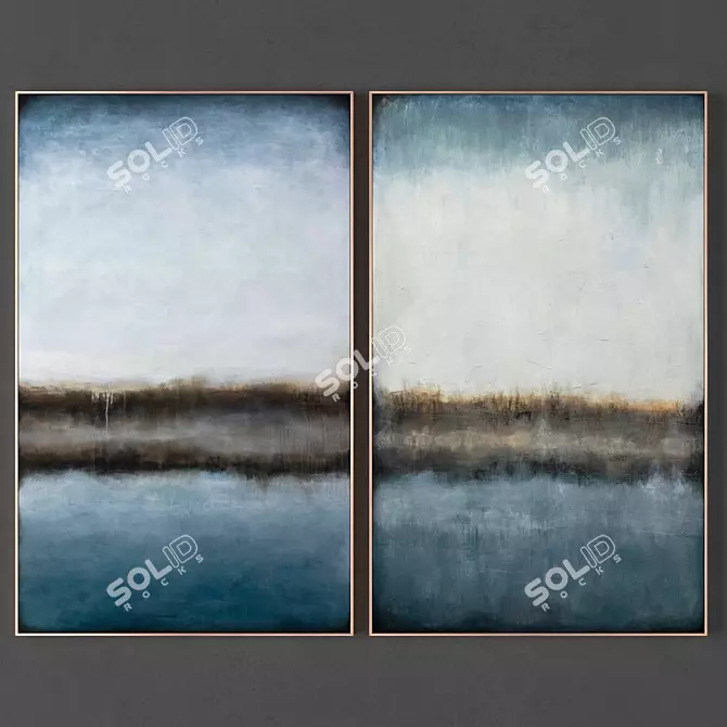 Abstract Art Collection: 2 Framed Paintings 3D model image 1