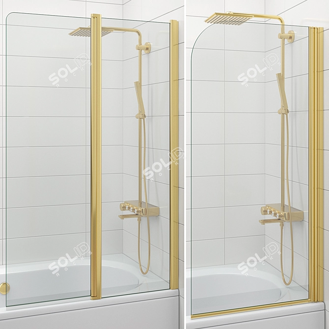 Luxury Bath Screens & Bathtubs Gold Set 3D model image 3