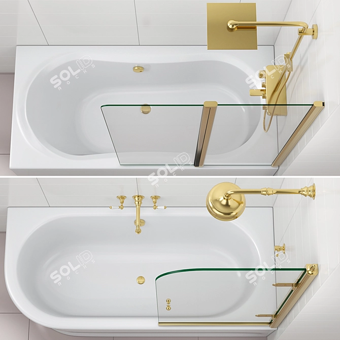 Luxury Bath Screens & Bathtubs Gold Set 3D model image 5