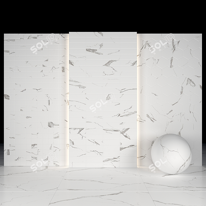 Elegant White Luna Marble Slabs 3D model image 3