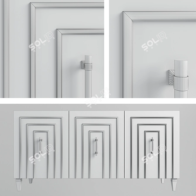 Sleek White Lacquer Buffet 3D model image 3