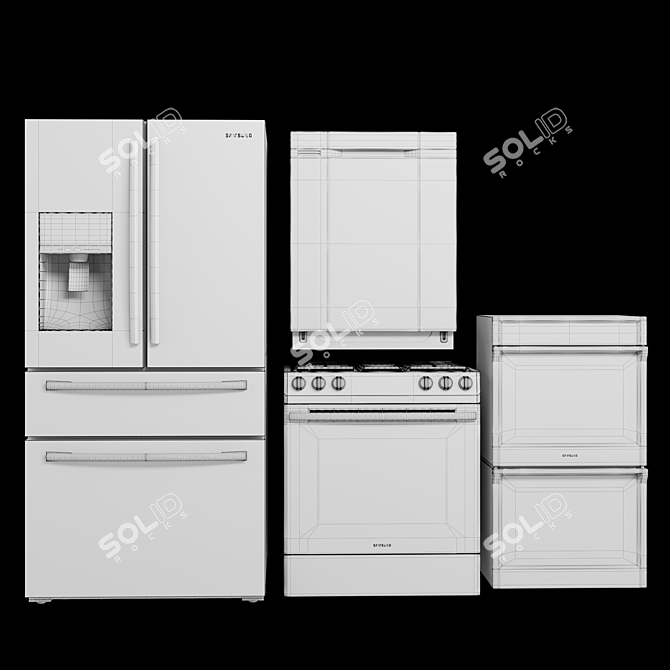 Sleek Stainless Steel Kitchen Set 3D model image 5