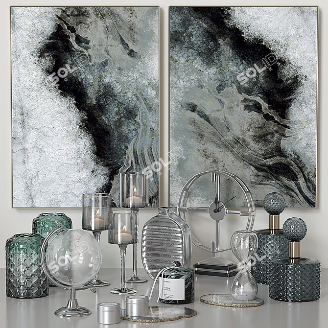 Chrome Decor Set: Art, Clocks, Candleholders, Vases & More! 3D model image 1