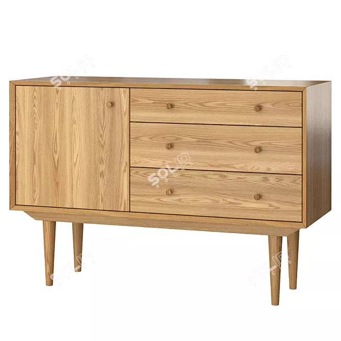 Contemporary Quilda 1-Door 3-Drawer Chest 3D model image 1