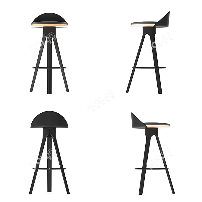 Metallic Leather Bar Stool Trio 3D model image 2